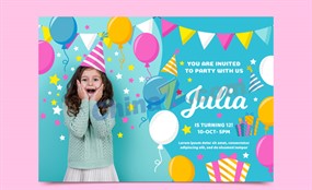 女孩生日派对邀请卡矢量素材